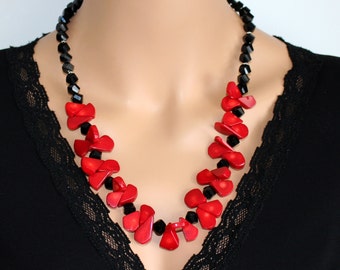 Handmade Italian Red coral necklace Chunky Beaded Statement necklace Unique artisan Mothers day gift