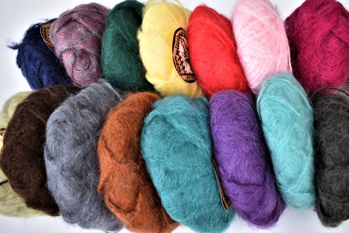 Blue mohair yarn Natural wool yarn Soft fluffy art yarn for Etsy