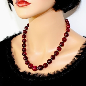 Handmade Red Agate Necklace Chunky Gemstone Statement Jewelry set Beaded Garnet necklace for women