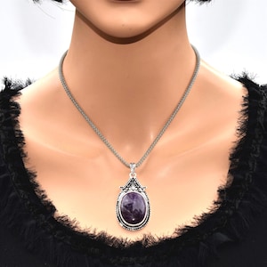 Handgefertigte Groß Amethyst Anhänger Halskette Chunky lila Halskette Einzigartiges Handwerker Geschenk