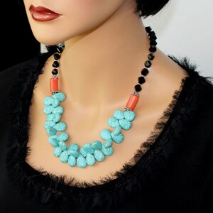 Handmade Turquoise bib necklace Unique Gemstone Jewelry set Statement Necklace  Artisan jewelry for women