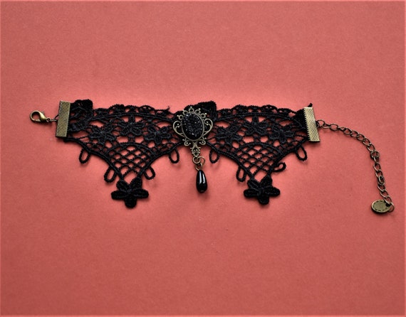 Vintage Black lace bracelet Goth Wide cuff Lace j… - image 2