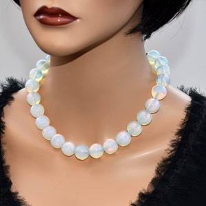 Glowing Opalite Rainbow moonstone statement necklace Iridescent Opalite necklace Bold classy jewelry