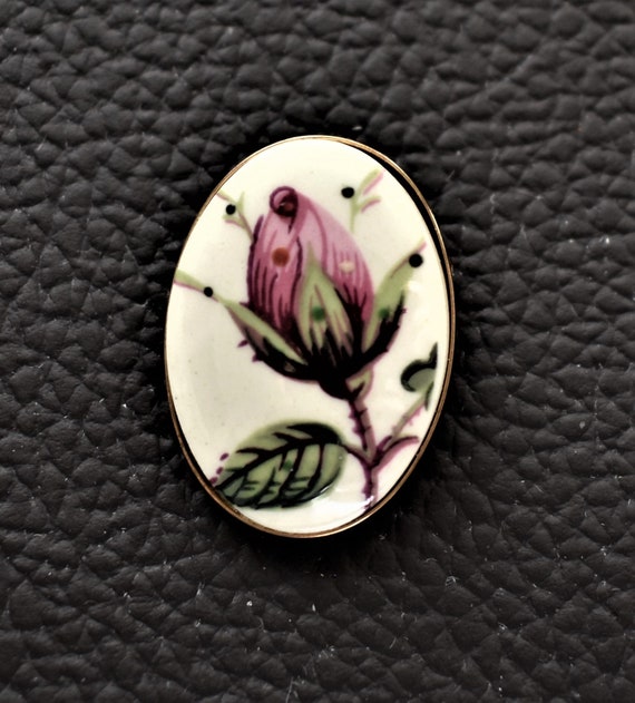 Vintage Hand painted brooch Porcelain Rose brooch… - image 2