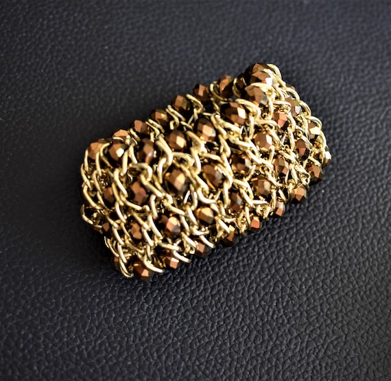 Vintage Wide cuff bracelet Gold stretch bracelet … - image 6