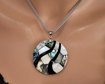 Handgemachte Große Mutter der Perle Anhänger Halskette Silber Edelstein Abalone Tropfen Anhänger Einzigartiges handwerkliches Geschenk
