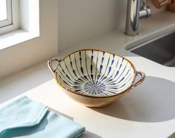 Bol à nouilles en céramique avec poignée - Bol à soupe, bol à pâtes, bol à ramen allant au micro-ondes et au four, vaisselle de cuisine moderne