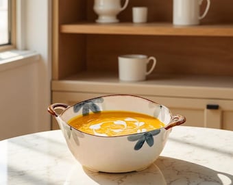 Ceramic Noodle Bowl with Handle Japanese Style Ramen Bowl Soup Bowl Kitchen Dish Aesthetic Dinnerware