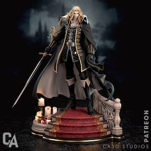 Figura do Alucard impressa em 3D e pintada à mão, inspirada em Castlevania.