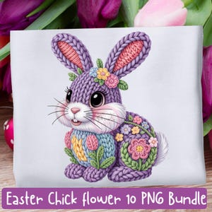 フェイクヤーンのイースターバニーPNGバンドル | パステルニットクリップアート | デジタルダウンロード