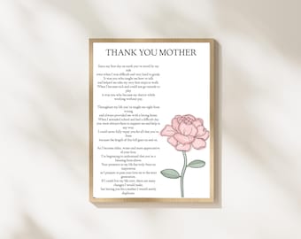 Poema de agradecimiento a mamá, Poema imprimible para mamá, Regalo con poema para ella, Arte de pared de agradecimiento a mamá, Arte de pared de agradecimiento a mamá, Poema para mamá para imprimir