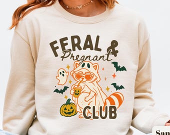 Halloween-Shirt „Wild & Pregnant“, Sweatshirt zur Schwangerschaftsverkündung, Gruseliges Geschenk für werdende Mütter, Baby-Enthüllung im Oktober, Lustiges Geschenk für werdende Mütter