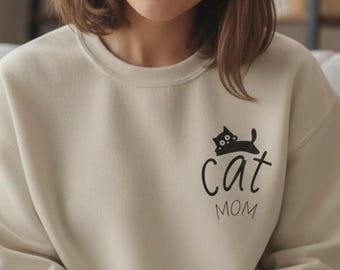 Cat Mom Sweatshirt, Minimalist Graphic Print, Cat Lover Gift