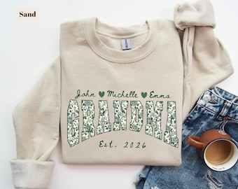 Personalized Grandma Sweatshirt, Custom Grandkids Names, Grandma Est Year Shirt, Floral Grandma Gift, Mothers Day Gift, Gigi Nana Mimi Tee