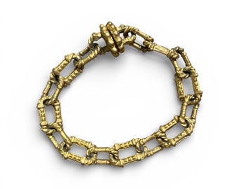 Pulsera STOCKO de estilo industrial, estilo brutalista vintage, en tono dorado, de 20 cm