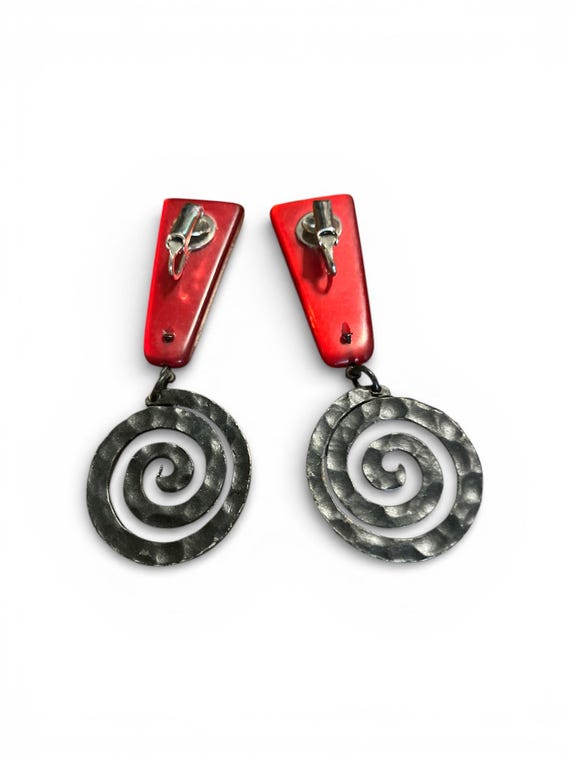 Bold red 1980s postmodern statement earrings - image 3