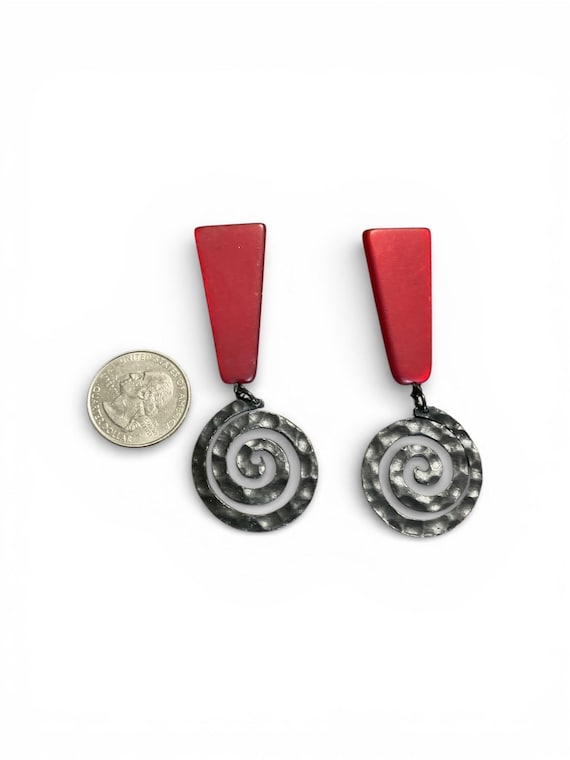 Bold red 1980s postmodern statement earrings - image 2
