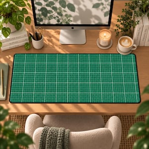 Grönt rutnätsskrivbordsmatta | Tekniskt rutnätsmusmatta | Minimalistisk arbetsstationsskrivbordsmatta | Stor grön musmatta | Kontors- och spelskrivbordsinredning