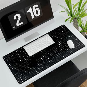 Circuit Board Pattern Desk Mat | Tech Grid RGB Dots, Black Gamer Mousepad
