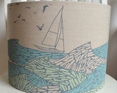 Stormy Seas blue and green linen lampshade