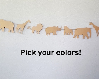 Safari Banner, Jungle Animals, Forest Creatures, Elephant, Giraffe, Rhino, Gorilla, Lion, Wild Animals Decor, Baby Shower, African WIldlife