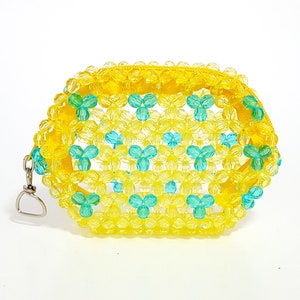 Monedero con cuentas, monedero de moneda con cuentas, monedero de moneda de cordón amarillo, monedero de cuentas, monedero de moneda bonita, billetera única, monedero único de la moneda, mini amarillo