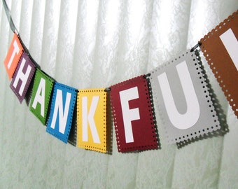 Thankful Banner, Thanksgiving Banner, Fall Colors, Autumn Banner, Thankful Bunting, Thanksgiving Decor, Cardstock Banner, Thankful Garland