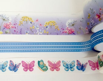 Butterfly Washi, Spring Washi, Floral Washi, FLowers Washi, Garden Washi, Wide Washi, Garden Scene Washi, Colorful Butterflies Washi