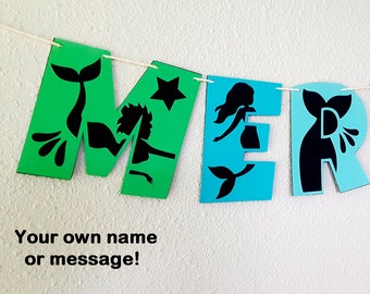 Mermaid Banner, Mermaid Name Banner, Sea Siren Banner, Mermaid Decor, Mermaid Party Banner, Sea Nymph Banner, Under The Sea Party Banner