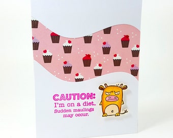 Diet Card, Funny Card, Funny Diet Card, Diet Encouragement Card, Funny Cupcakes Card,  Cupcake Diet Card, Diet Maulings Card, Dieter Card