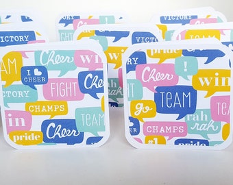 Cheer Mini Cards, Cheer Team Stationery, Cheer Cards, Cheerleading Cards, Cheerleaders Cards, Cheer Gift Tags, Cheerleading Stationery