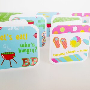Minitarjetas de verano, Tarjetas surtidas de verano, Etiquetas de verano, Tarjetas de campamento de verano, Tarjetas de barbacoa, Tarjetas de parrilla, Tarjetas de paletas heladas, Trajes de baño