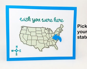 Wish You Were Here Card, Personalized card, Missing You Card, American Map Card, Long Distance Relationship, LDR Card, Missing Someone Card