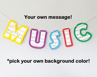Music Banner, Musical Sign, Personalized Sign, Musician Decor, Piano Room Props, Singer Garland, Choir Teacher, Music-Theme Birthday Party