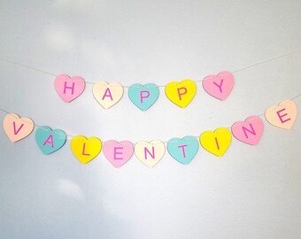 Valentine Banner, Hearts Garland, Valentine Decor, Paper Candy Hearts, Valentine Candy Decor, Dorm Room Banner, Conversation Hearts Banner