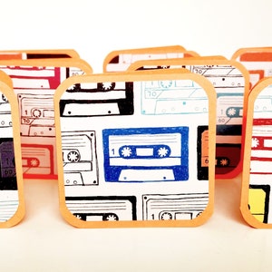 Cartes à cassette, carte des années 80, carte de style vintage, carte de cassette, carte de musique, carte de musique de cassette, papeterie de cassette, étiquettes de cassette rétro