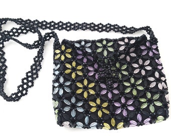 Beaded Shoulder Bag, Beaded Purse, Unique Shoulder Bag, Floral Handbag, Floral Beaded Shoulder Bag, Long Purse, Bead Shoulder Bag, Beadwork