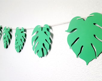 Monstera Blatt Banner, Tropische Party Dekoration, Dschungel Thema, Blätter Ausschnitte, Wald Geburtstag