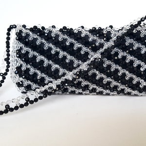 Beaded Handbag, Beaded Purse, Shoulder Bag, Hand Bag, Beaded Bag, Diagonal Striped Bag, Beadwork Purse, Elegant Beaded Purse, Bead Handbag