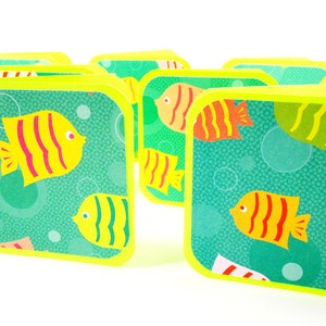 Tarjetas de peces, Tarjetas subacuáticas, Tarjetas de peces en el agua, Tarjetas 3x3 con sobres, Tarjetas cuadradas, Etiquetas cuadradas, Etiquetas de peces de colores, Mini tarjetas de peces