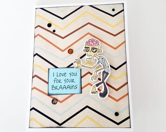 Zombie Card, I Love You for your Brains, Brains Card, Zombie Brains, Cute Zombie Card, Love Zombie, Anniversary Zombie, Birthday Zombie Card