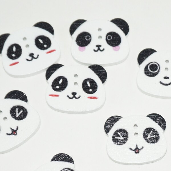 Panda Buttons, Destash Buttons, Cute Buttons, Wood Buttons, Panda Buttons Wooden, Wood Panda Buttons, Animal Buttons, Sew Through Button,