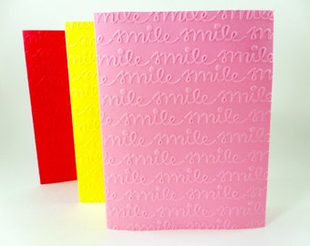 Smile Blank Cards, Embossed Cards Smile, Smile Embossed Cards, Script Smile Cards, Dentist Cards, Smile Stationery, Cute Smile Card Set