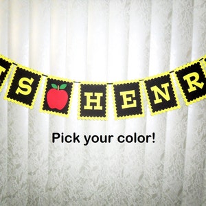 Teacher Banner, Scallop Banner, Scalloped Banner, Teacher Name Banner, Teacher Decor, Teacher Gift, Apple Banner, Chalkboard Teacher Banner