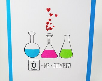 Chemistry Card, You + Me = Chemistry, Love Chemistry Card, Geeky Love Card, Geek Chemistry Card, Lab Partner Card, Chemist Card Valentine