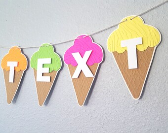 Ice Cream Banner, Ice Cream Cones Banner, Ice Cream Garland, Summer Banner, Cold Treat Banner, Ice Cream Sign, Personalized Ice Cream Banner