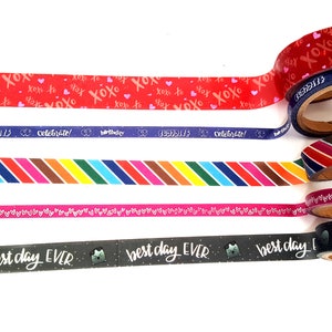 Liebe Washi, Herz Washi, XOXO Washi, bester Tag jemals Washi, Herzen Washi, feiern Washi, Regenbogen Washi, Geburtstag Washi, Umarmungen und Küsse Tape