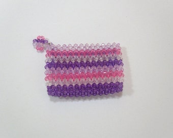 Pink, Purple and White Beaded Coin Purse, Girlie Coin Purse, Cute Beaded Coin Holder, Coin Holder for Girls, Pink Purple Beads, Pink Wallet