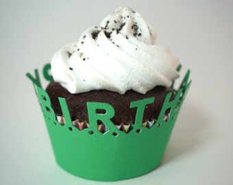 Forminhas de cupcake personalizadas com a cor "Feliz Aniversário", forros de papel cartão, forminhas para muffin.