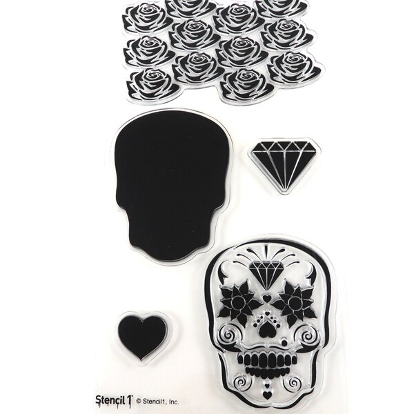 Jour de la mort timbres, timbre Destash, fleurs timbre, timbre de Roses, journée du crâne mort mexicaine Sugar Skull Stamp, Dia de los Muertos
